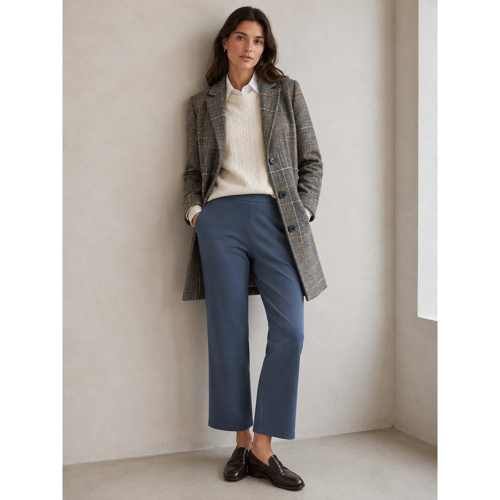 NWT Eileen Fisher Wide Leg Ankle Ponte Pants Sz 1X Blue Pockets Pull On Office